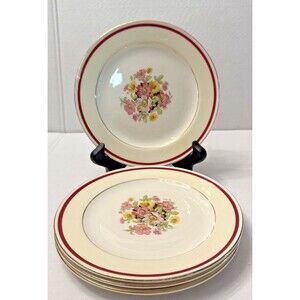 Edwin Knowles Semi-Vitreous China Bread Dessert Plates Lot Of 4 Floral 6" USA